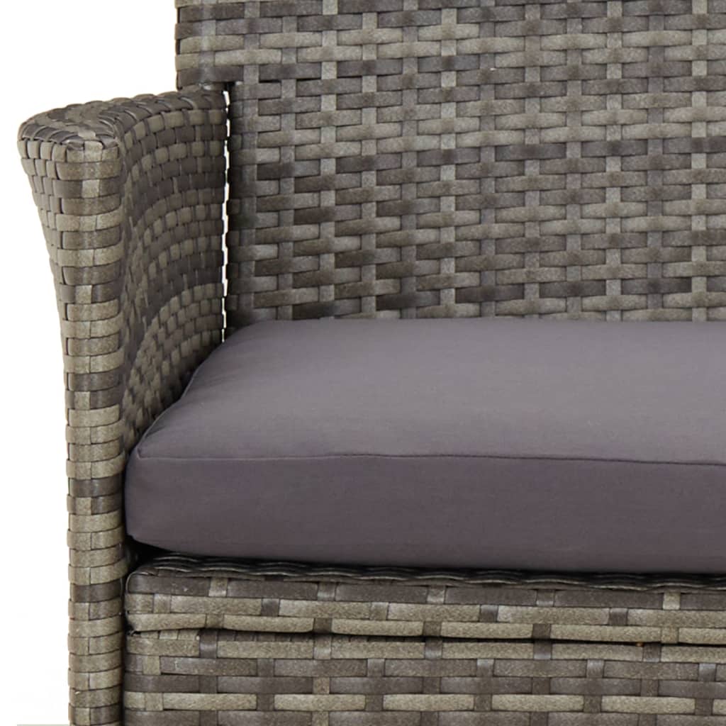 vidaXL 3-delige Tuinset met kussens poly rattan grijs