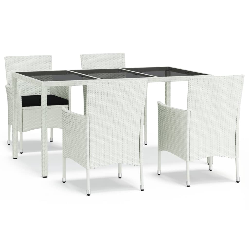 vidaXL 5-delige Tuinset met kussens poly rattan wit