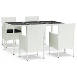 vidaXL 5-delige Tuinset met kussens poly rattan wit