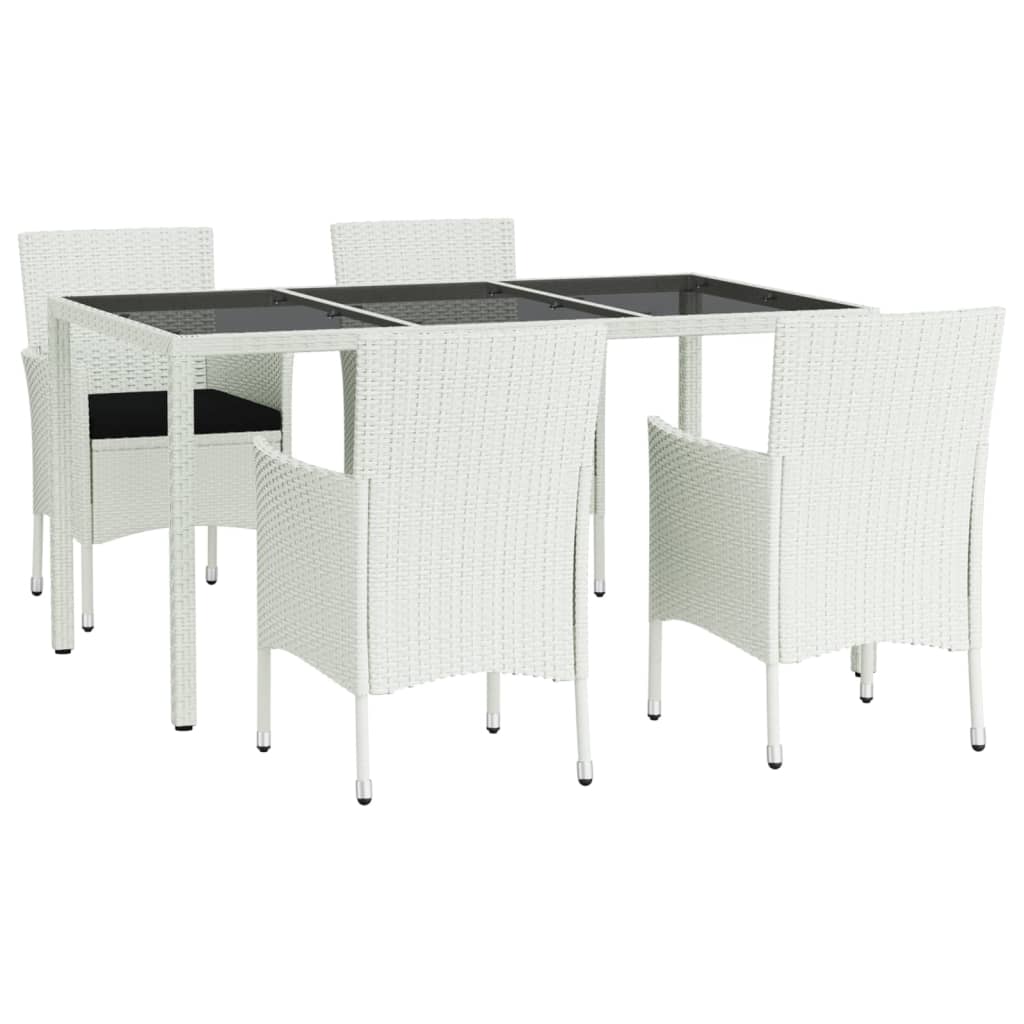 vidaXL 5-delige Tuinset met kussens poly rattan wit