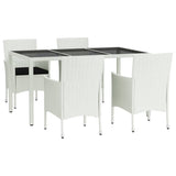 vidaXL 5-delige Tuinset met kussens poly rattan wit