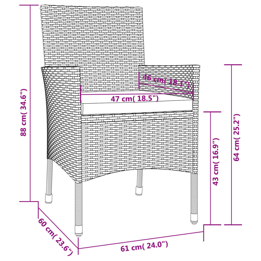 vidaXL 5-delige Tuinset met kussens poly rattan wit
