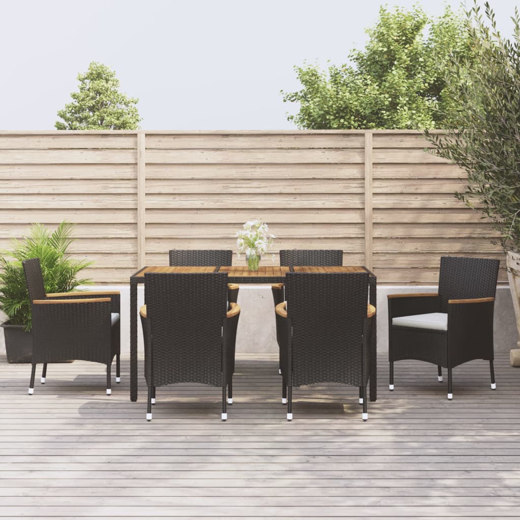 vidaXL 3-delige Tuinset met kussens poly rattan zwart