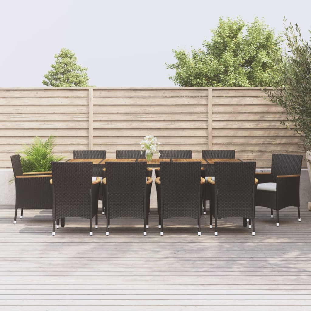 vidaXL 3-delige Tuinset met kussens poly rattan zwart