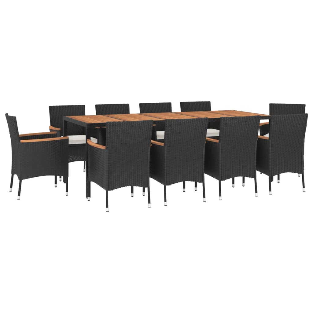 vidaXL 3-delige Tuinset met kussens poly rattan zwart
