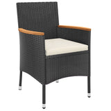 vidaXL 3-delige Tuinset met kussens poly rattan zwart