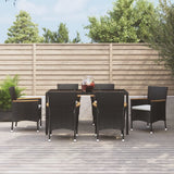 vidaXL 7-delige Tuinset met kussens poly rattan zwart