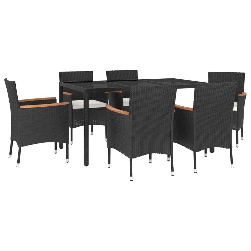 vidaXL 7-delige Tuinset met kussens poly rattan zwart