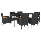 vidaXL 7-delige Tuinset met kussens poly rattan zwart