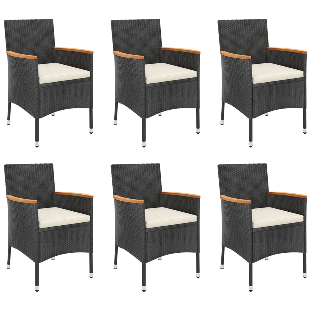 vidaXL 7-delige Tuinset met kussens poly rattan zwart