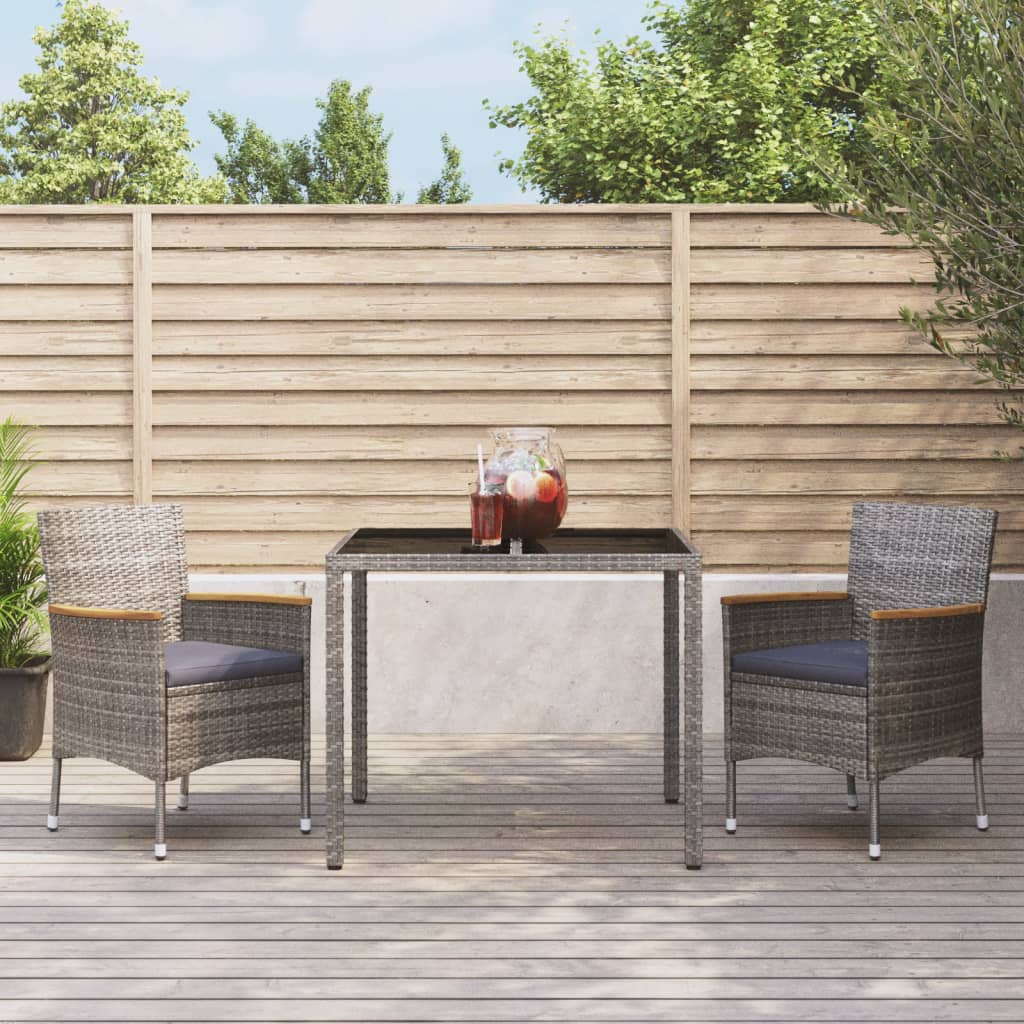 vidaXL 3-Piece Garden Lounge Set with Cushions Poly Rattan Grey