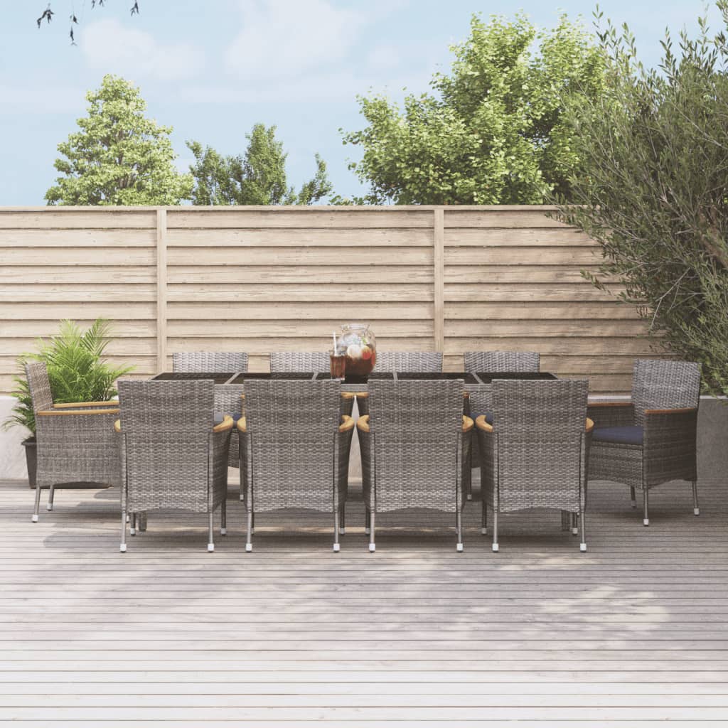 vidaXL 3-Piece Garden Lounge Set with Cushions Poly Rattan Grey