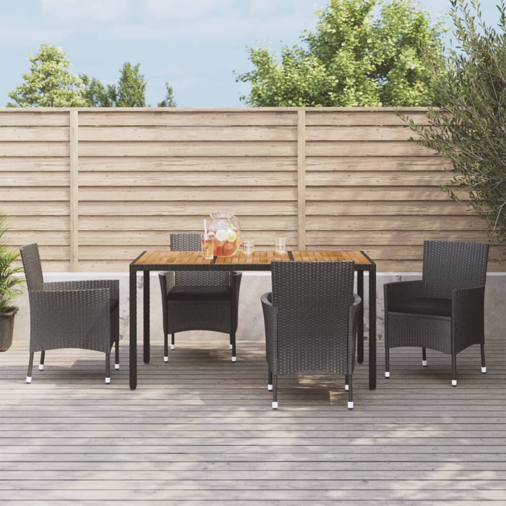 vidaXL 5-delige Tuinset met kussens poly rattan zwart
