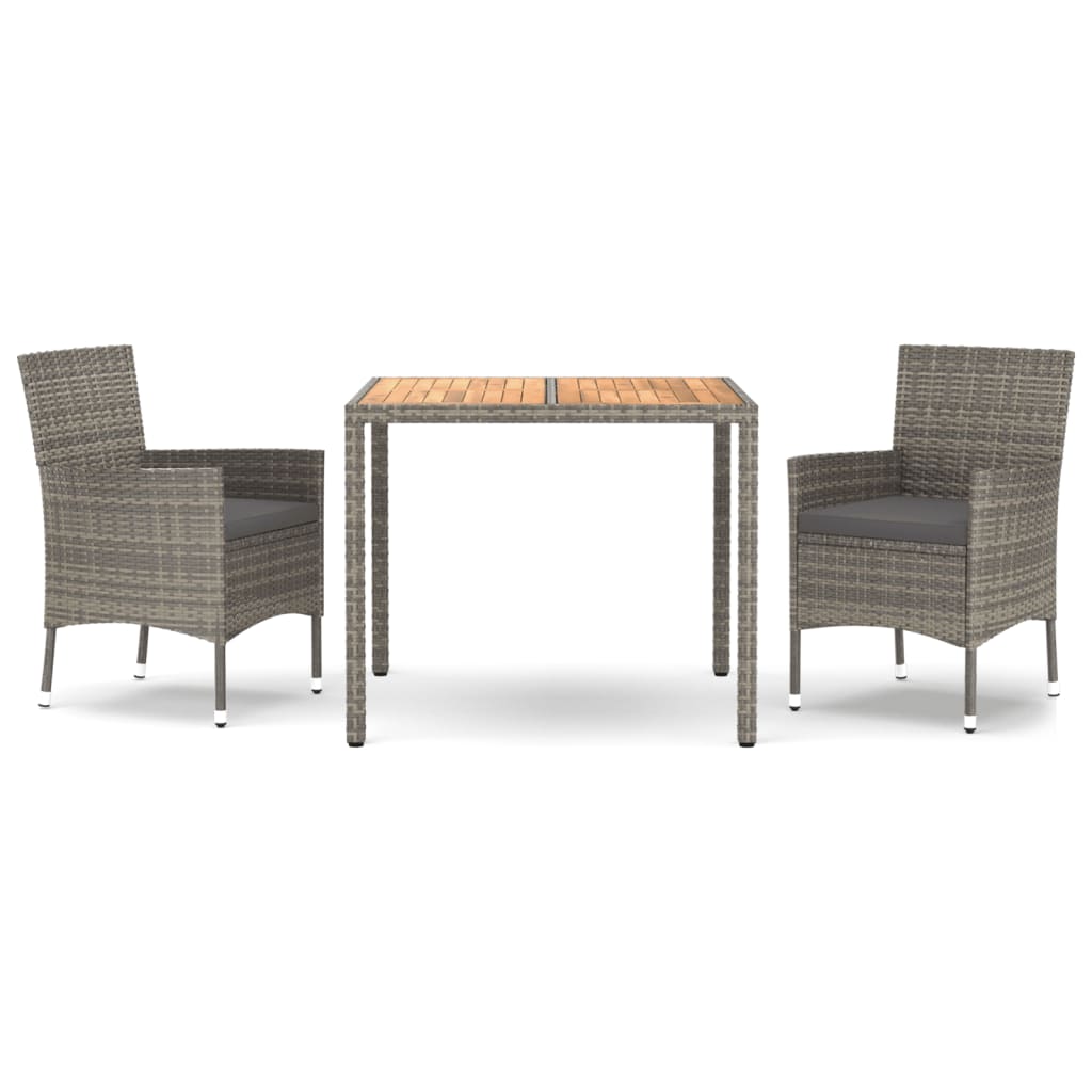 vidaXL 3-Piece Garden Lounge Set with Cushions Poly Rattan Grey