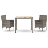 vidaXL 3-Piece Garden Lounge Set with Cushions Poly Rattan Grey