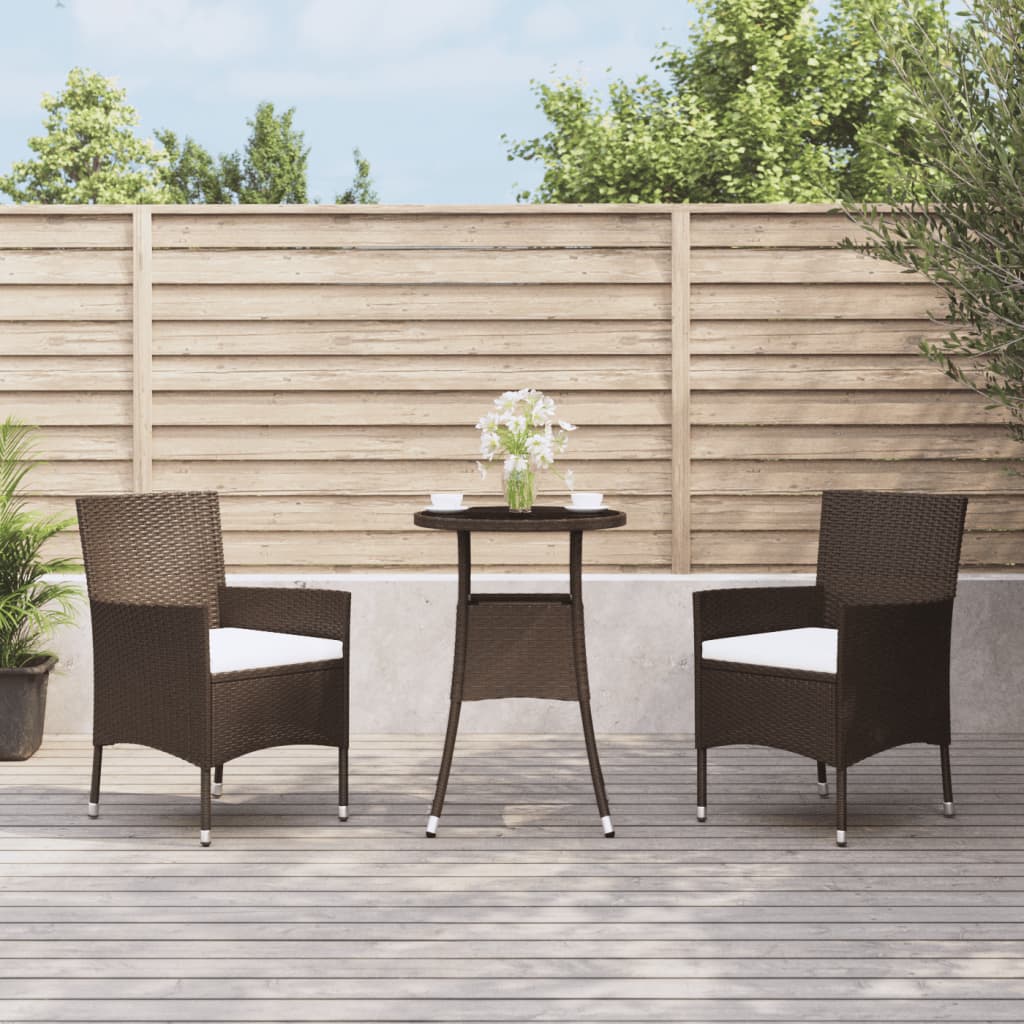 vidaXL 3-delige Bistroset met kussens poly rattan bruin