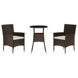 vidaXL 3-delige Bistroset met kussens poly rattan bruin