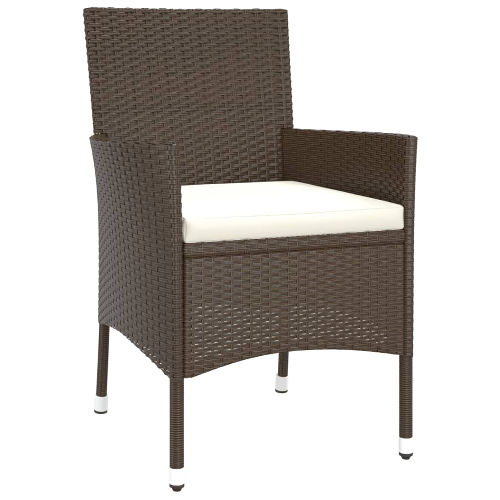 vidaXL 3-delige Bistroset met kussens poly rattan bruin