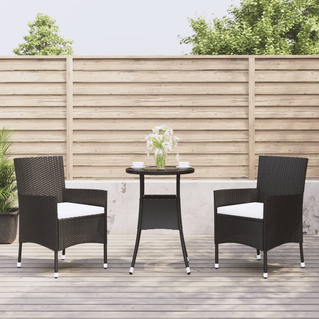 vidaXL 3-delige Bistroset met kussens poly rattan bruin