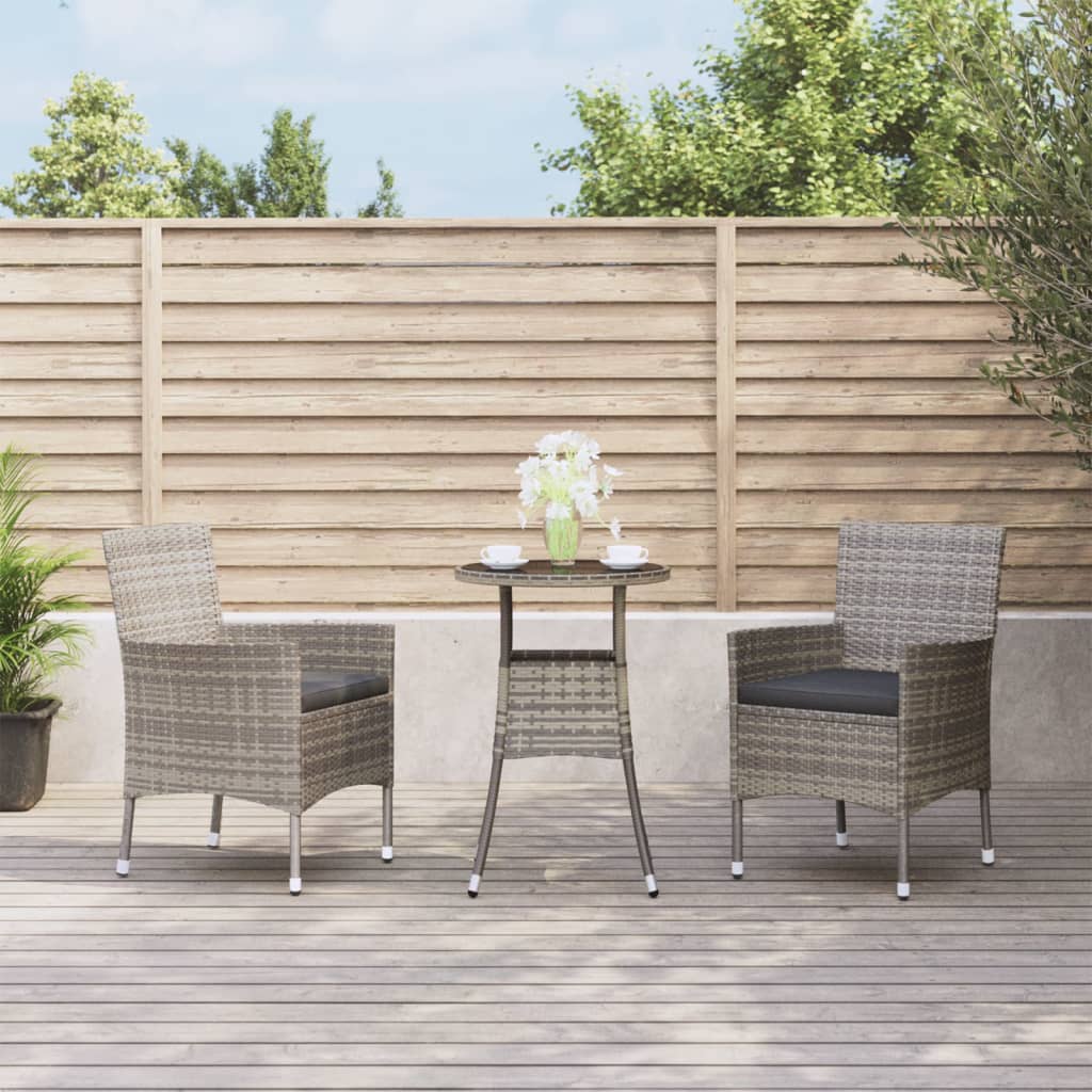 vidaXL 3-delige Bistroset met kussens poly rattan bruin