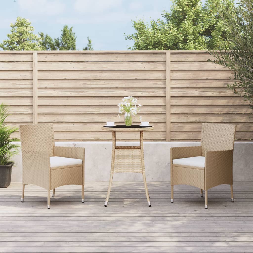 vidaXL 3-delige Bistroset met kussens poly rattan bruin