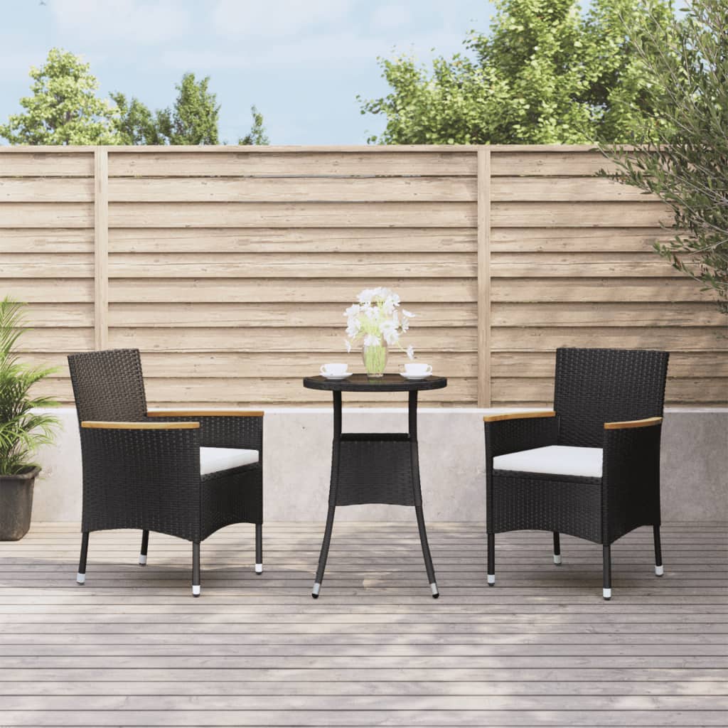 vidaXL 3-delige Bistroset met kussens poly rattan bruin