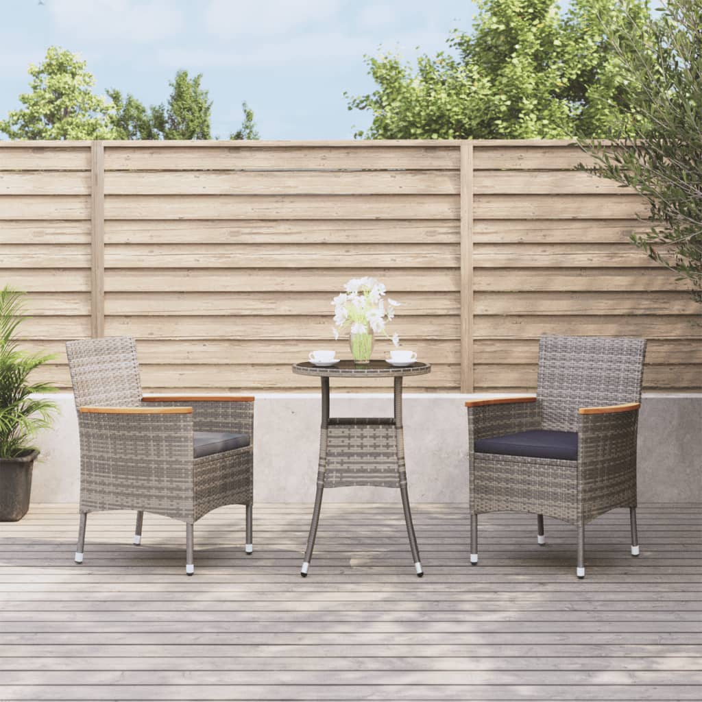 vidaXL 3-delige Bistroset met kussens poly rattan bruin