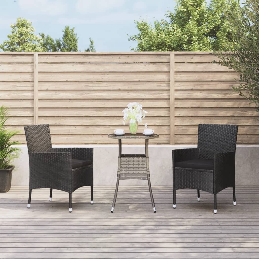 vidaXL 3-delige Bistroset met kussens poly rattan bruin