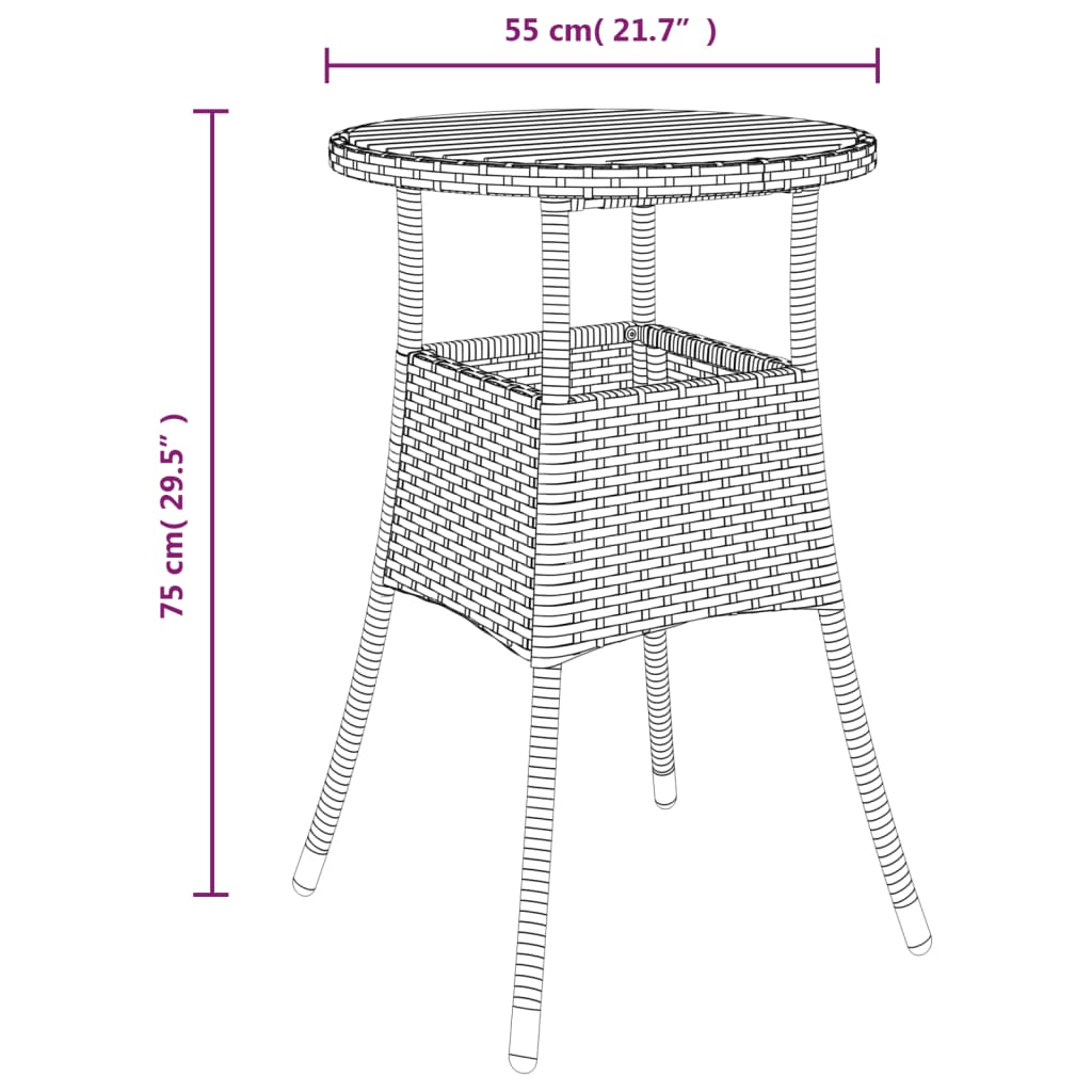 vidaXL 3-Piece Bistro Set with Cushions Poly Rattan Black