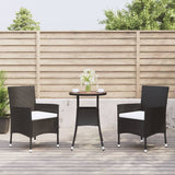 vidaXL 3-Piece Bistro Set with Cushions Poly Rattan Black