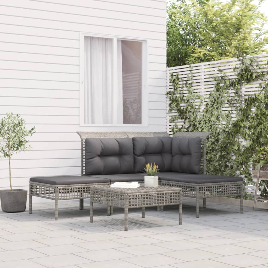 vidaXL 5-Piece Lounge Set with Cushions Poly Rattan Grey