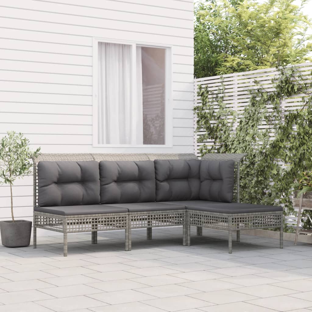 vidaXL 5-Piece Lounge Set with Cushions Poly Rattan Grey