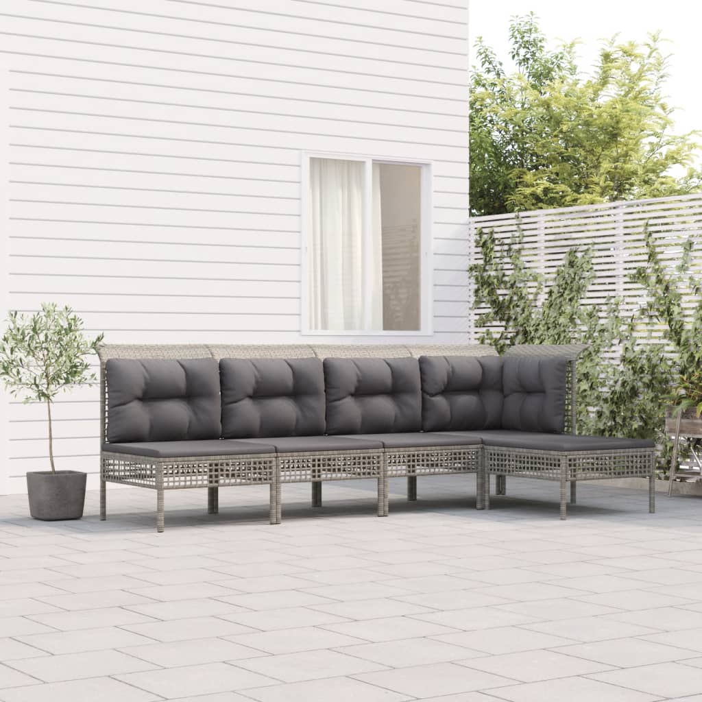 vidaXL 5-Piece Lounge Set with Cushions Poly Rattan Grey