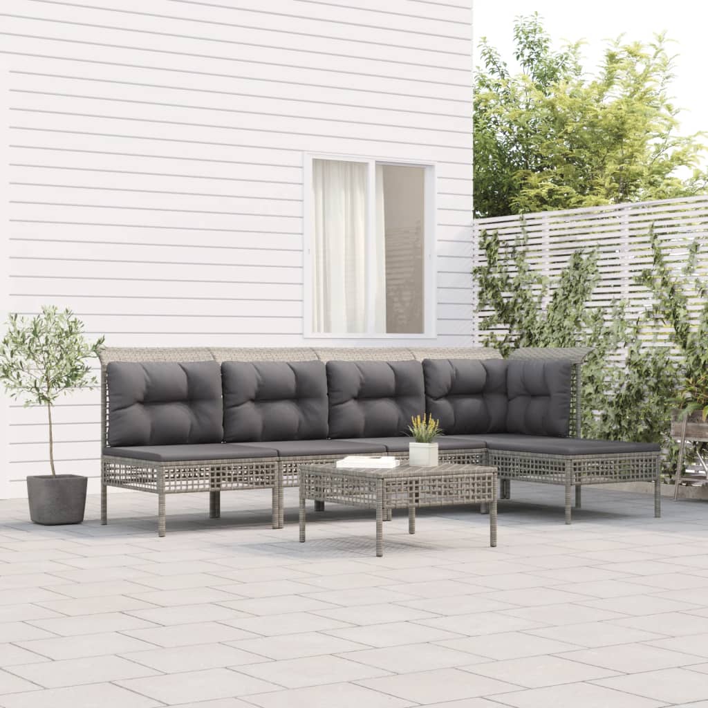 vidaXL 5-Piece Lounge Set with Cushions Poly Rattan Grey