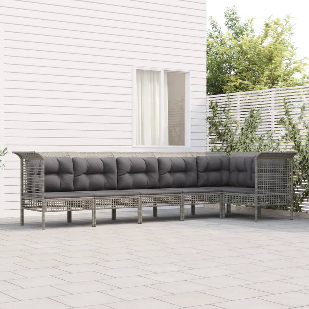 vidaXL 5-delige Loungeset met kussens poly rattan grijs