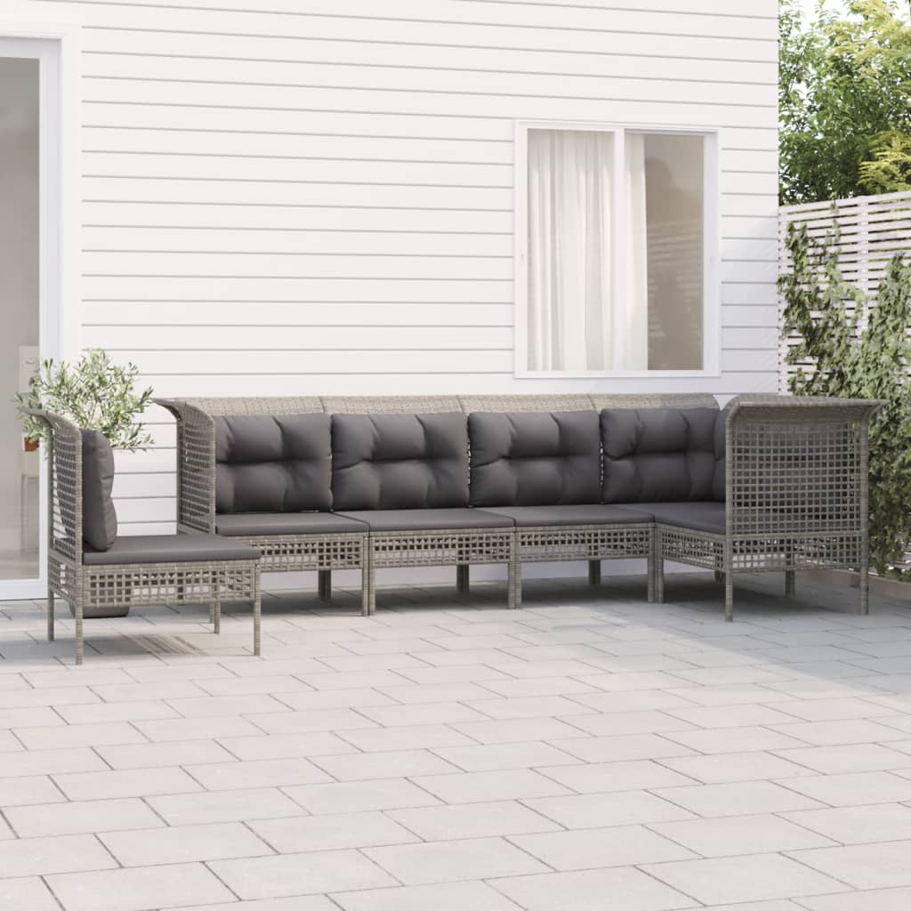vidaXL 5-delige Loungeset met kussens poly rattan grijs
