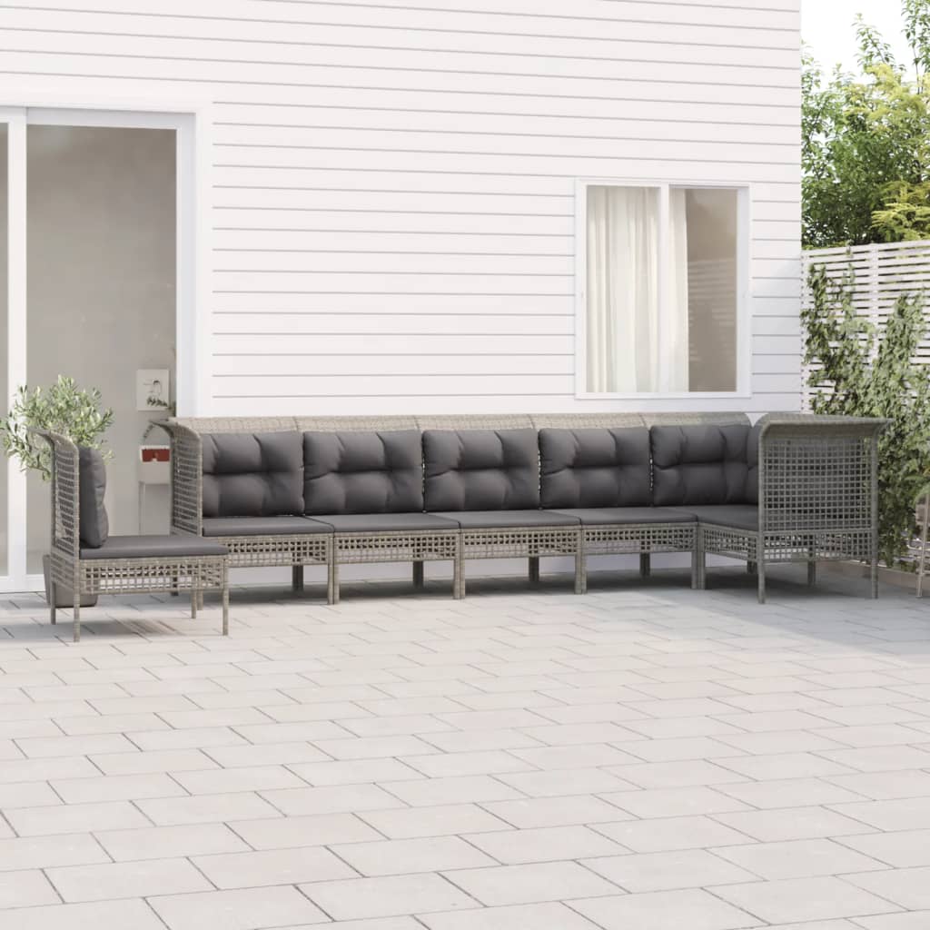 vidaXL 5-delige Loungeset met kussens poly rattan grijs