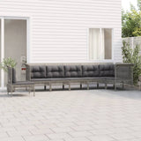 vidaXL 5-delige Loungeset met kussens poly rattan grijs