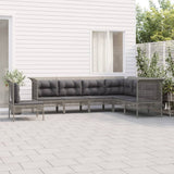vidaXL 5-delige Loungeset met kussens poly rattan grijs
