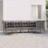 vidaXL 6-delige Loungeset met kussens poly rattan grijs