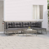 vidaXL 6-delige Loungeset met kussens poly rattan grijs