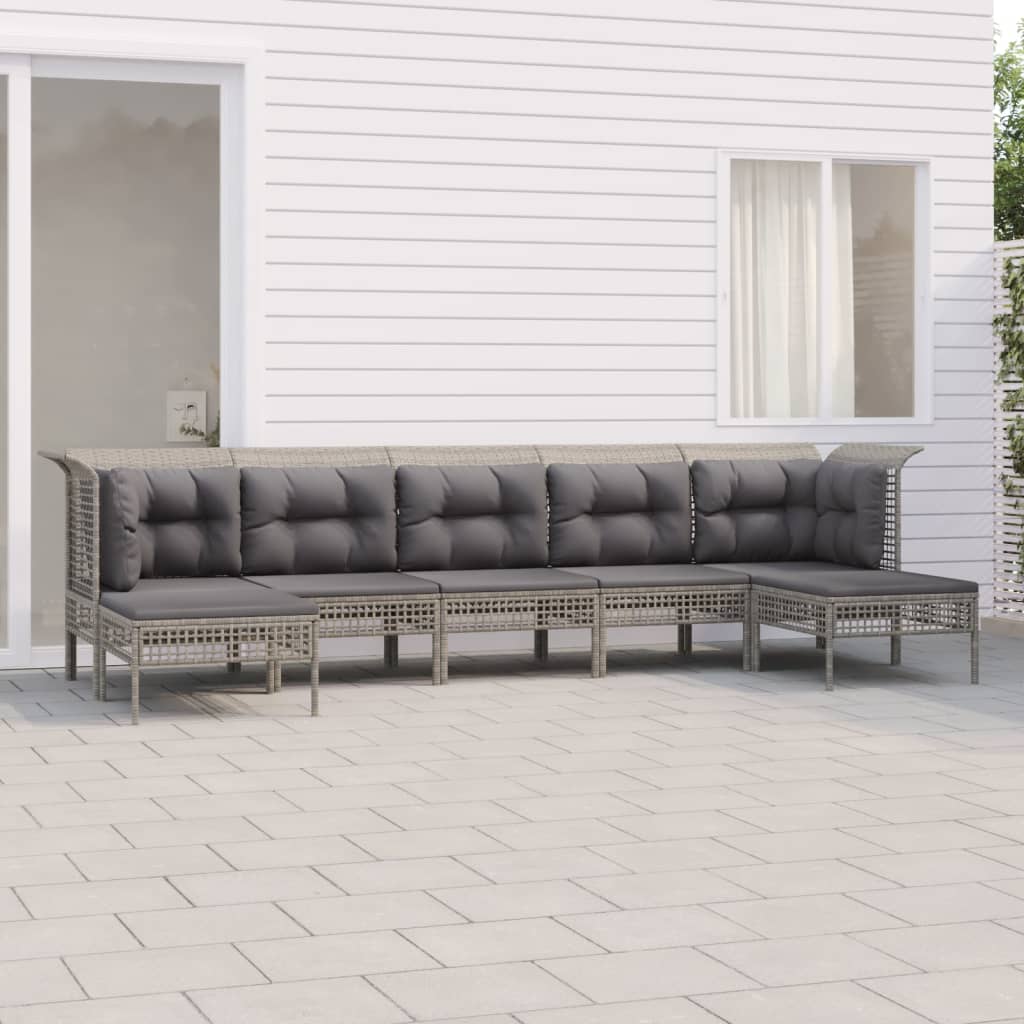 vidaXL 6-delige Loungeset met kussens poly rattan grijs