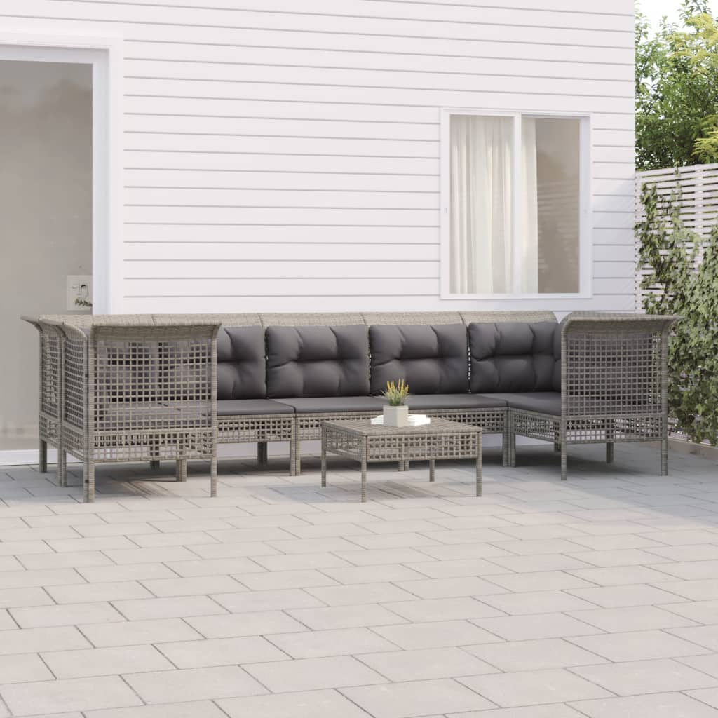vidaXL 6-delige Loungeset met kussens poly rattan grijs