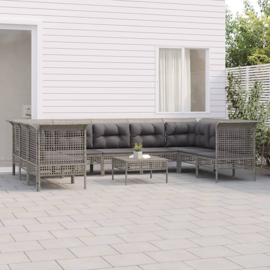vidaXL 6-delige Loungeset met kussens poly rattan grijs