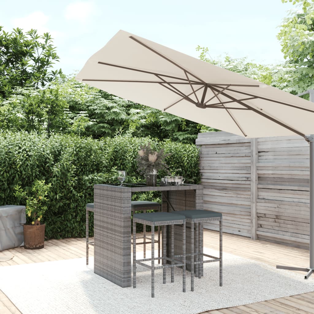 vidaXL 5-delige Tuinbarset met kussens poly rattan zwart