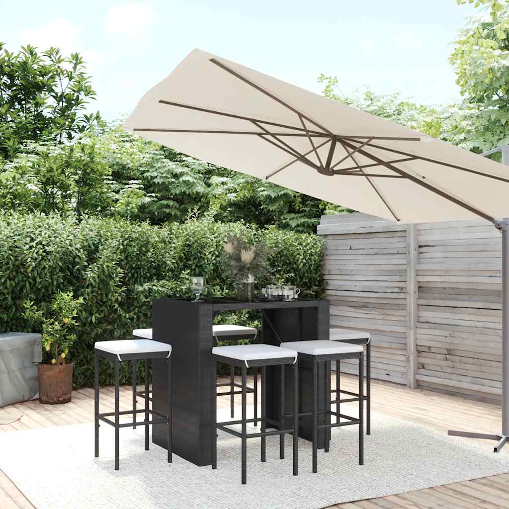 vidaXL 5-delige Tuinbarset met kussens poly rattan zwart