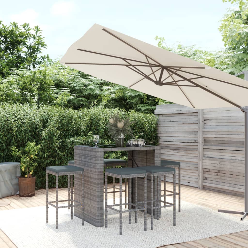 vidaXL 5-delige Tuinbarset met kussens poly rattan zwart