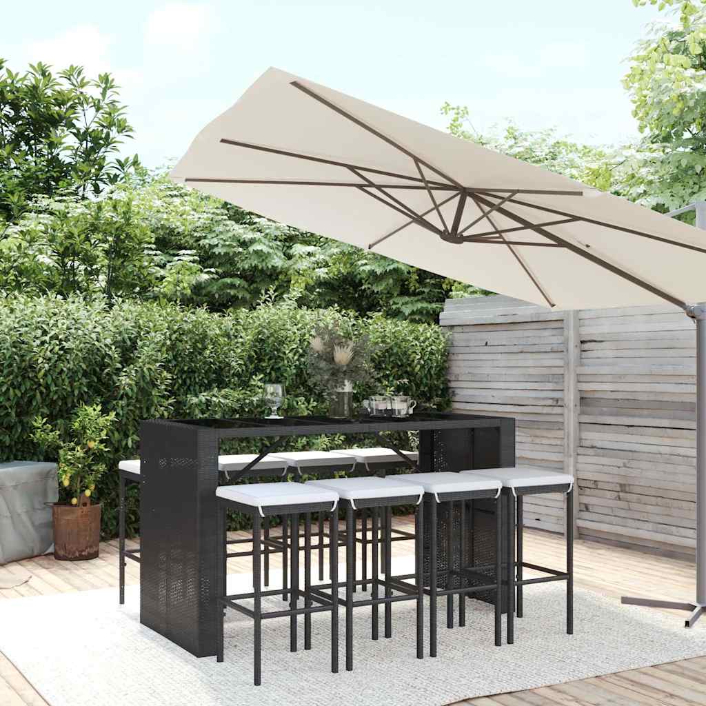 vidaXL 5-delige Tuinbarset met kussens poly rattan zwart