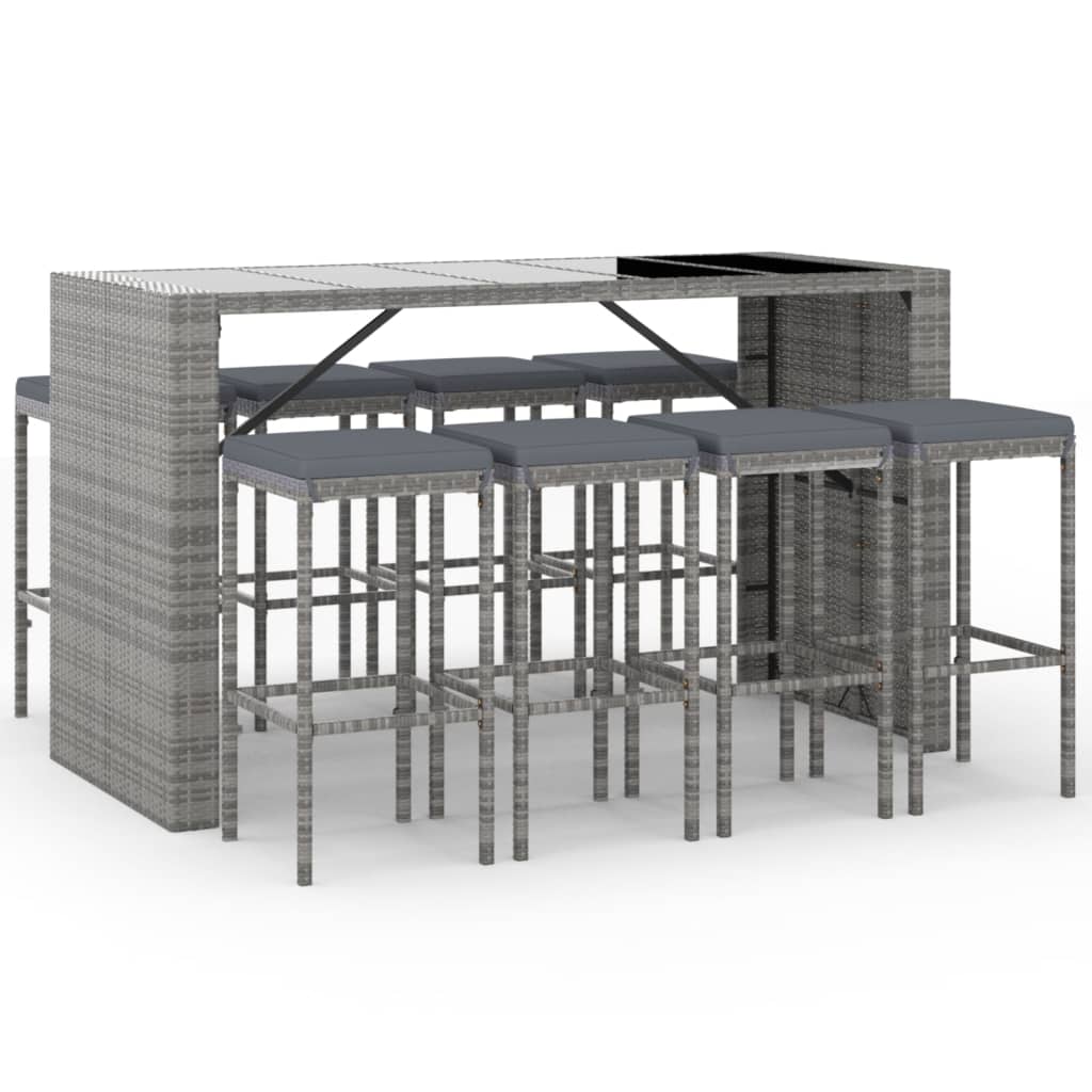 vidaXL 5-delige Tuinbarset met kussens poly rattan zwart