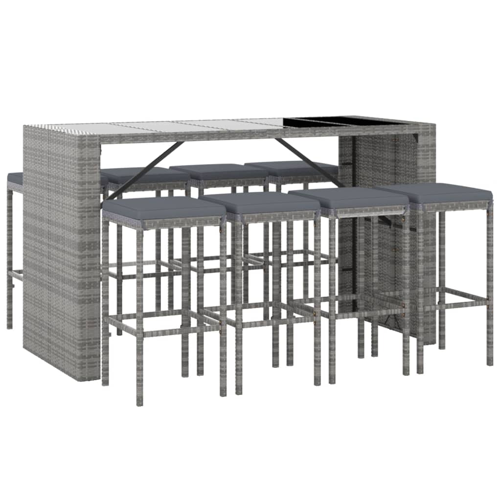 vidaXL 5-delige Tuinbarset met kussens poly rattan zwart